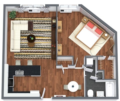 Floor plan for 1 bed, 1 bath, 820 sqft